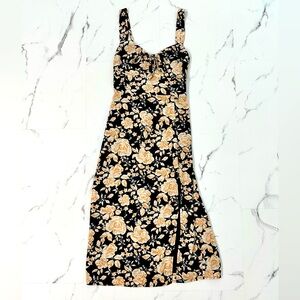 Abercrombie & Fitch Cinch-Front Midi Dress (Black Floral)